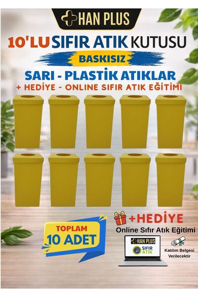 HAN PLUS Geri Dönüşüm Kutusu Seti | 10 Adet BASKISIZ- SARI | Sıfır Atık Kutus...