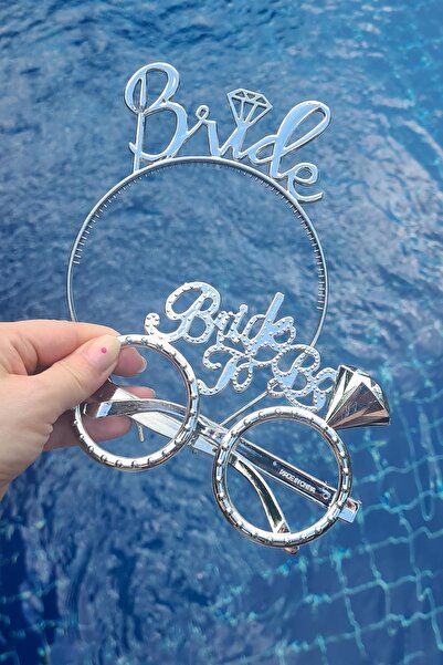 PEKSHOP Bride Taç ve Gözlük Seti Bride To Be Taç Gözlük Plastik Set GÜMÜŞ
