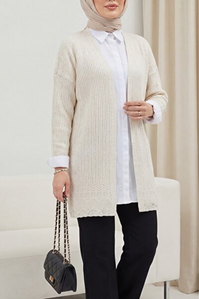 Modamorfo Skirt Patterned Openwork Cardigan - Stone
