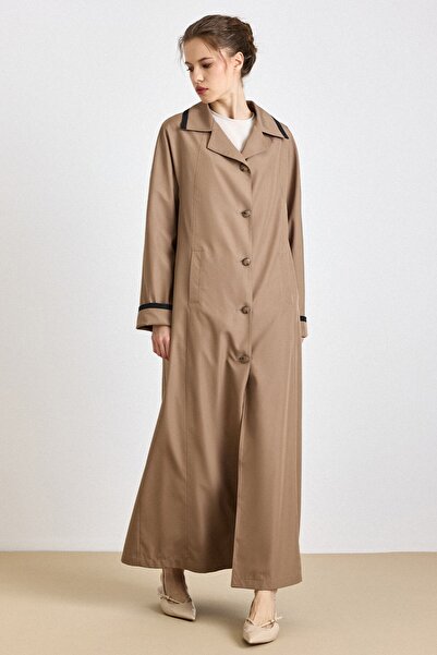 Olcay Garni Detailed Batwing Sleeve Large Size Lined Bonding Overcoat Mink 4311