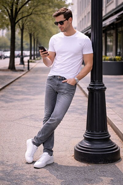 CEDY DENIM Slim Fit Jean Joe Normal Bel Dar Kesim Esnek Kot Pantolon C304-açık-gri