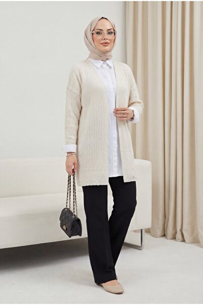 Modamorfo Skirt Patterned Openwork Cardigan - Stone