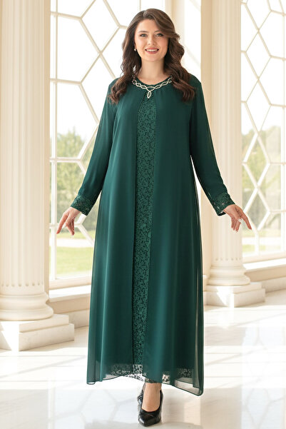 SUBU TASARIM Green Necklace Detailed Evening Dress - Tbs2418