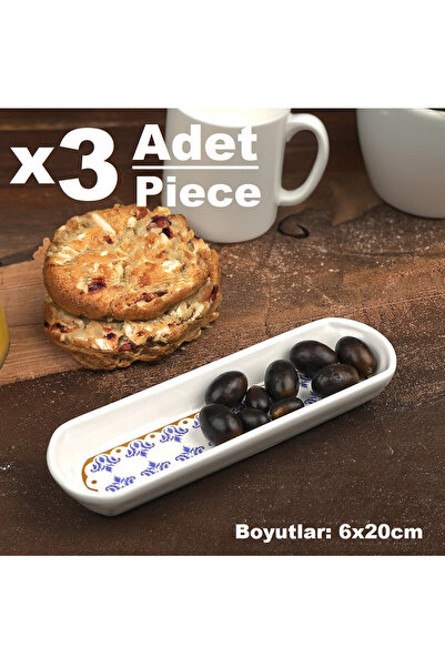 Pinkev Ottoman 3 Piece Ceramic Olive Dish Oval Boat Presentation Plate - 6X20Cm