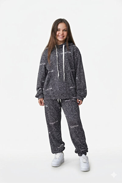 HayKids Girl's Dark Gray Three Yarn Fabric Long Sleeve B Printed Crew Neck Tr...