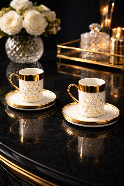 YzHome 2 Li Gold Gilded Porcelain Coffee Cup Set 100ml