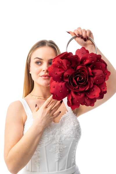 GUSTELLO Perla |   Pearl Embellished Large Flower Design Evening Dress Ç Bag - Special Occasion E Clutch Bag Wedding & Wedding Accessory