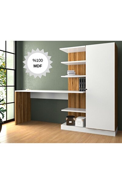 Bicabin MDF Narin Raflı Kitaplıklı Kapaklı Dolaplı Çalışma Masası -Atlantik Ç...