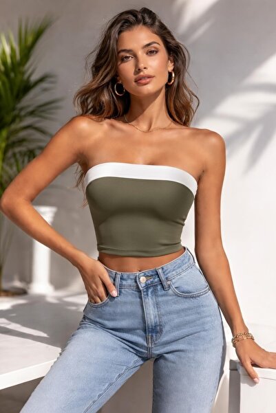 Olyssia Women's Striped Detail Staplez Bustier Cropped