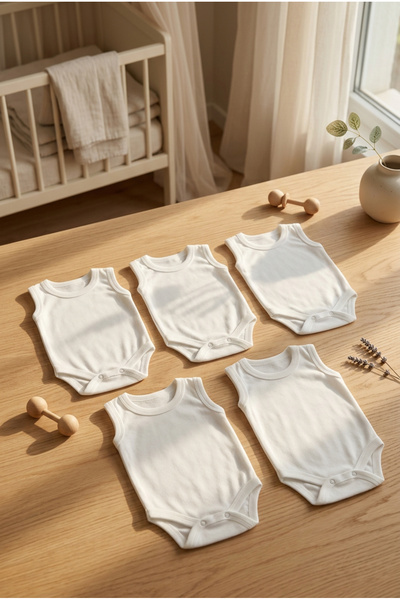bebeqon %100 Pamuk Kolsuz Bebek Body 5’li Set Çıtçıtlı Zıbın