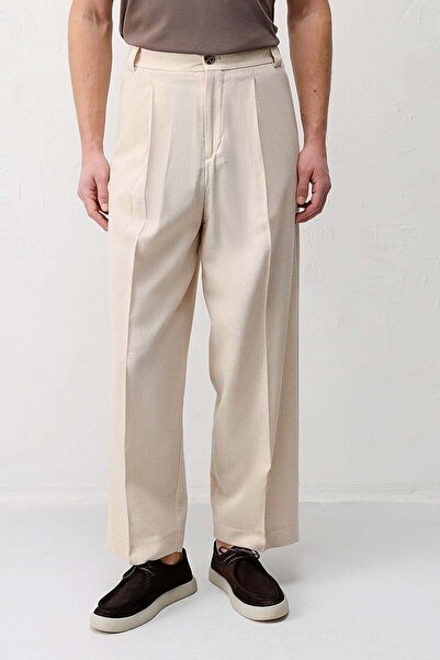 Antioch Bej Yüksek Bel Pileli Relax Fit Erkek Pantolon