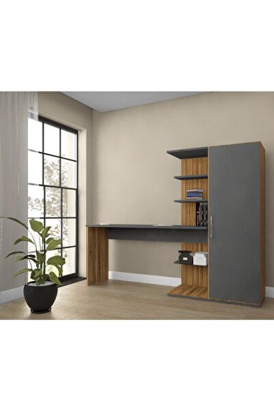 Bicabin Narin - Garda Antrasit Renk Raflı Kitaplıklı Askılıklı Dolaplı Çok Am...