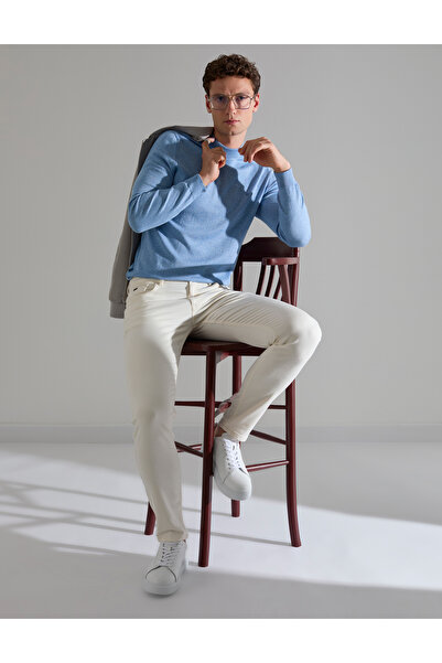 Pierre Cardin Blue Melange Slim Fit Quarter Collar Basic Knitwear Sweater 503...