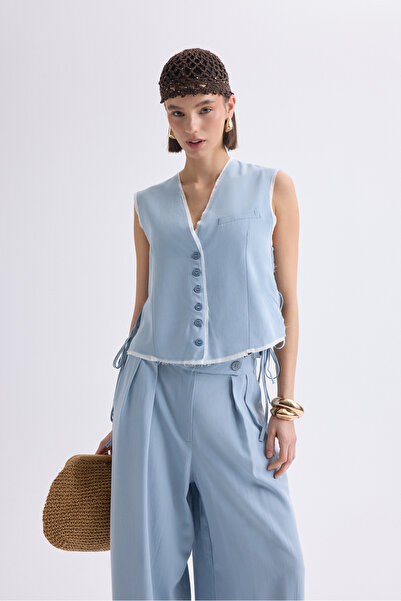 BOHEMAİ Shonas Lace Detail Blue Vest Pants Suit