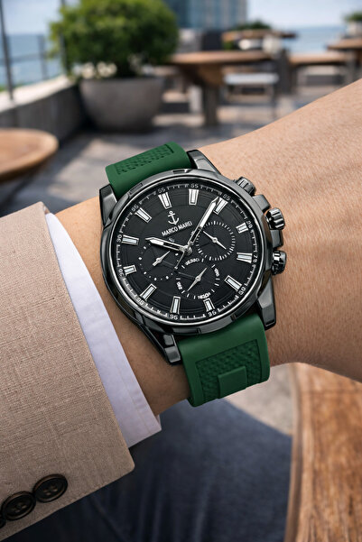 MARCO MARİN ساعة يد رجالية من السيليكون باللون الأخضر للموسم الجديد هدية عيد ...