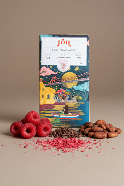 jön Frambuaz Swirl Premium Çikolata, %72 Kakao, Peru, Orta Kavurma, 56 gr