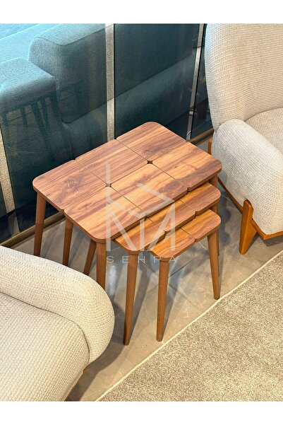 Luna Petek Ceviz Lüks 3`lü Zigon Sehpa