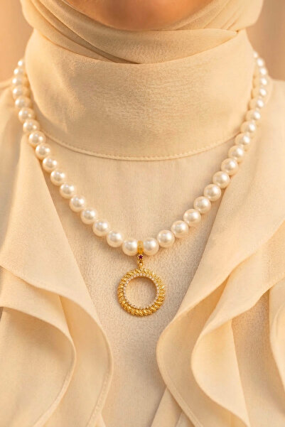 TwinsCollection Yarımlı Altın Uyumlu 12mm Incili Kolye