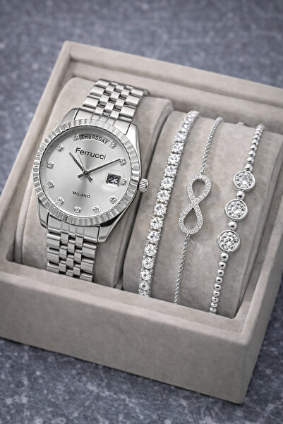 Ferrucci Brand Silver Color Steel Cord Women's Wristwatch - Bracelet