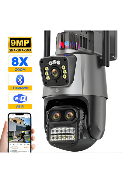Spionescu Cameră de supraveghere triplă 4K, WIFI, 9MP, PTZ, CCTV, zoom 10x