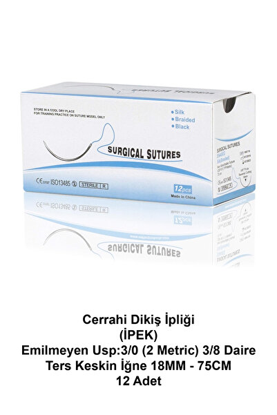 ATEL-SAN Cerrahi Dikiş İpliği İPEK Emilmez Usp:3/0 (2 Metric) 3/8 Daire - Ter...