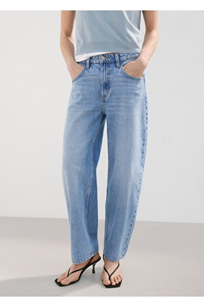 MANGO Woman Yüksek belli barrel jean pantolon