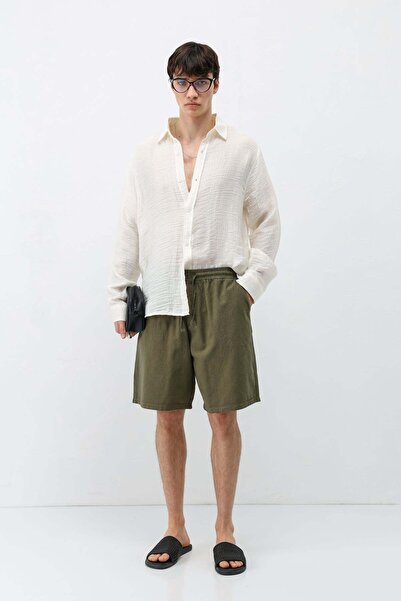 VAMOSCLO Oversize Keten Şort Haki