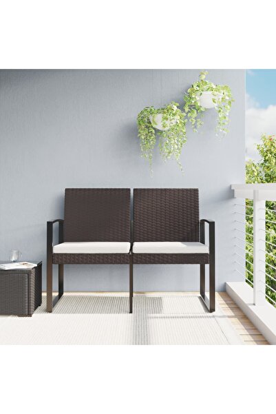 Concept Bancă de grădină cu 2 locuri, cu perne, maro, ratan PP