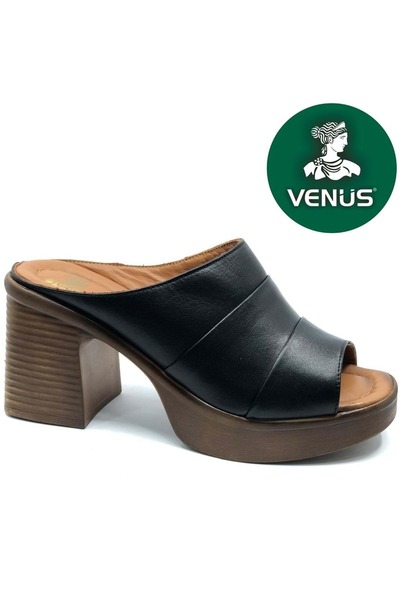 Venüs Kitsa Genuine Leather Women's Slipper Black
