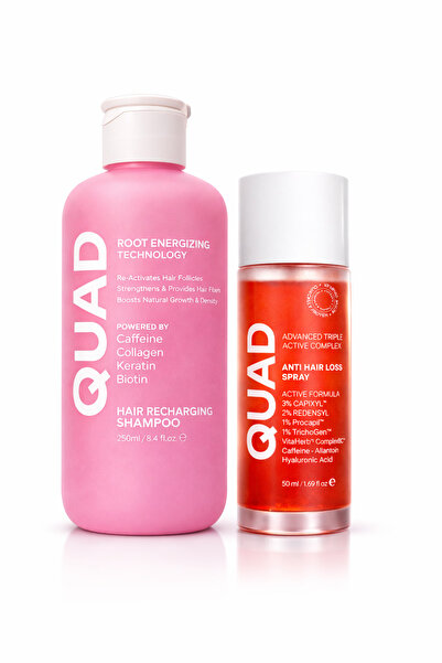 QUAD Unisex Saç Dökülmesine Karşı Şampuan ve Sprey Seti Saç Güçlendirici Bakı...