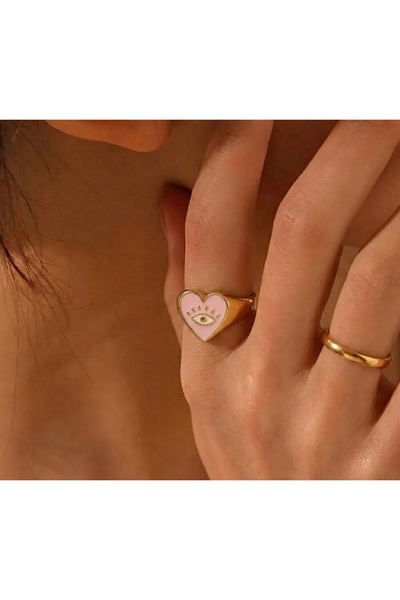 Markiz Takı خاتم عين قلب وردي فاتح للنساء قابل للتعديل