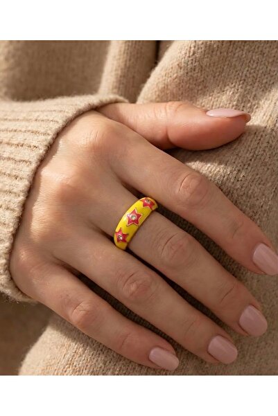 Markiz Takı خاتم نسائي أصفر بتفاصيل نجمة قابل للتعديل