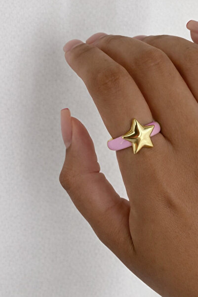 Markiz Takı خاتم نجمة وردي فاتح قابل للتعديل للنساء