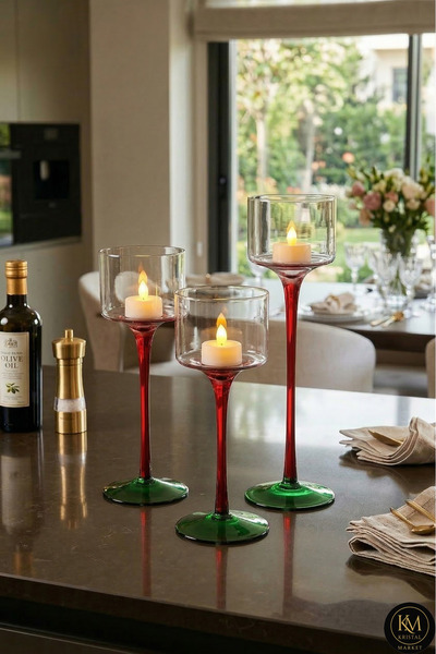 Kristal Market El Yapımı Kristal Dekoratif Mumluk Set 3'lü