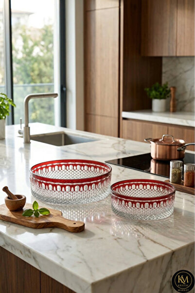 Kristal Market طبق فاكهة فاخر من الكريستال المنحوت يدويًا بنمط ملكي 25-19 سم