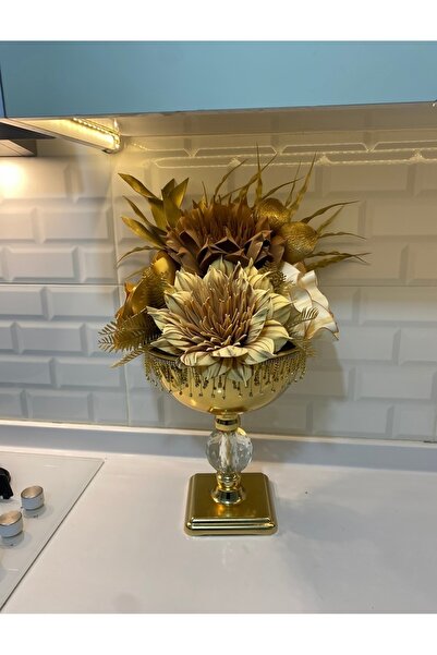 ciceklidukkanonline gold kristal taşlı çiçek aranjmanı