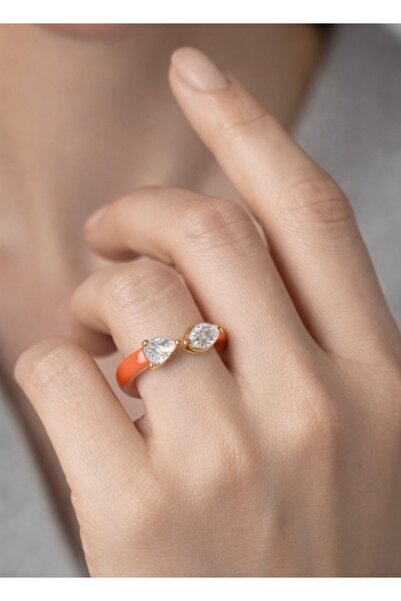 Markiz Takı خاتم نسائي برتقالي بحجر مزدوج