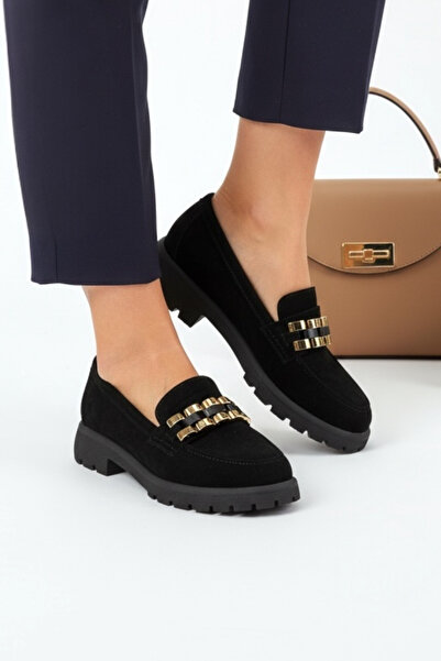 TUNAELLİ Căprioară neagră - Pantofi Lofer cu cataramă din piele naturală natu...