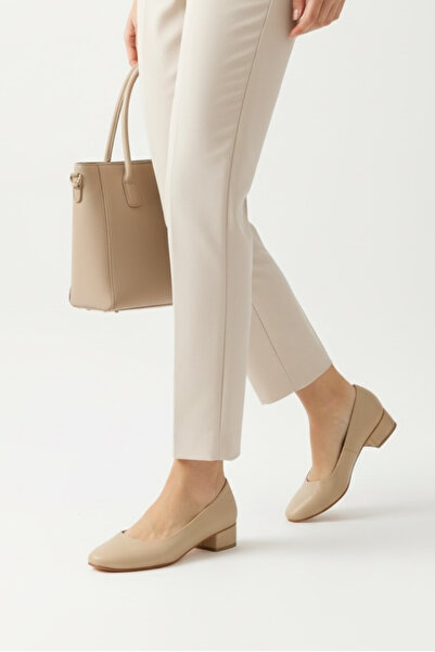 TUNAELLİ Women's Nude Genuine Natural De Leather Size 5-41 Classic Heel Shoes