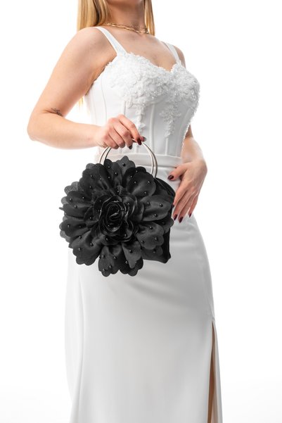 GUSTELLO Perla |   Pearl Embellished Large Flower Design Evening Dress Ç Bag - Special Occasion E Clutch Bag Wedding & Wedding Accessory