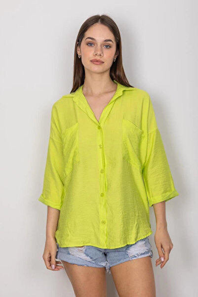 ZENGEZUR MALL Hnrlishp Pocketed Casual Shirt T1010 Green (00746) (Size: m)