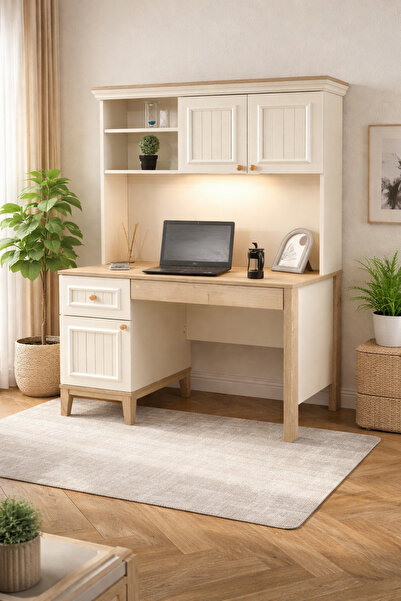 Moderniya Mobilya İNCİ KREM LEDLİ USB PORTLU ÇALIŞMA MASASI PREMİUM 176X120