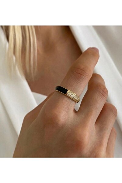 Markiz Takı Women's Black Jewelled Adjustable Ring
