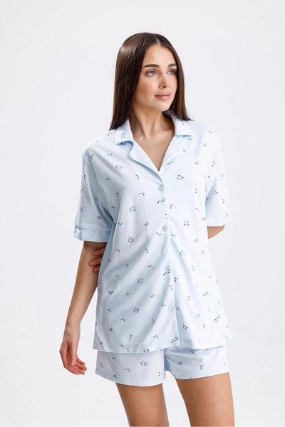 Espuar 768 Klasična ženska košulja sa cvetnim uzorkom, dugi set kratkih hlača...