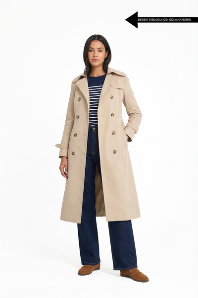 Soydan Güner Kadın Su İtici Kırışmaz Kumaş Ara Boy Trençkot Bej 5777