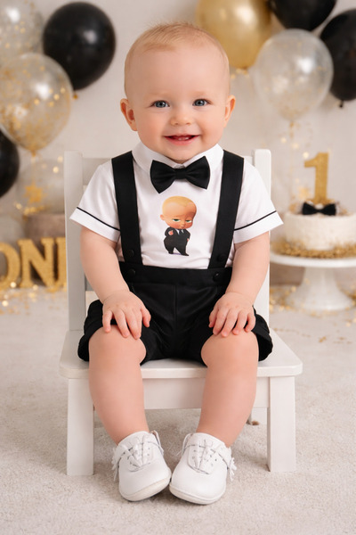 annerüyası PATRON BEBEK BASKILI ŞORT SALOPET TAKIM