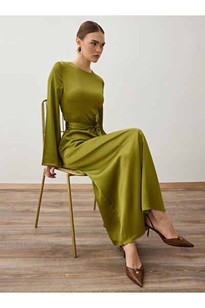 Refka Rochie cu detaliu de legare în talie - Verde ulei -