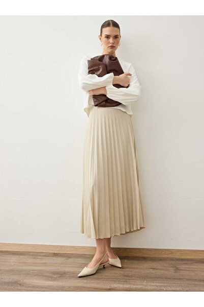 Refka Klasická skládaná sukně z krepové látky - barva kamene -