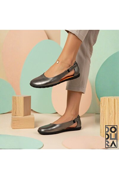 Dodura Barefoot Babet – Premium Deri (Çelik-Siyah) DDRBCS01