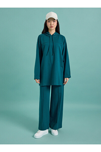 Benin طقم بدلة رياضية بقلنسوة وتفاصيل خياطة - زمرد داكن -